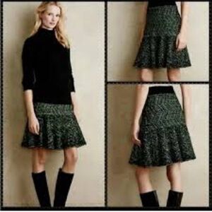 ANTHROPOLOGIE MOTH NWOT BLACK WOOL TWEED KNIT TRUMPET SKIRT SIZE LARGE